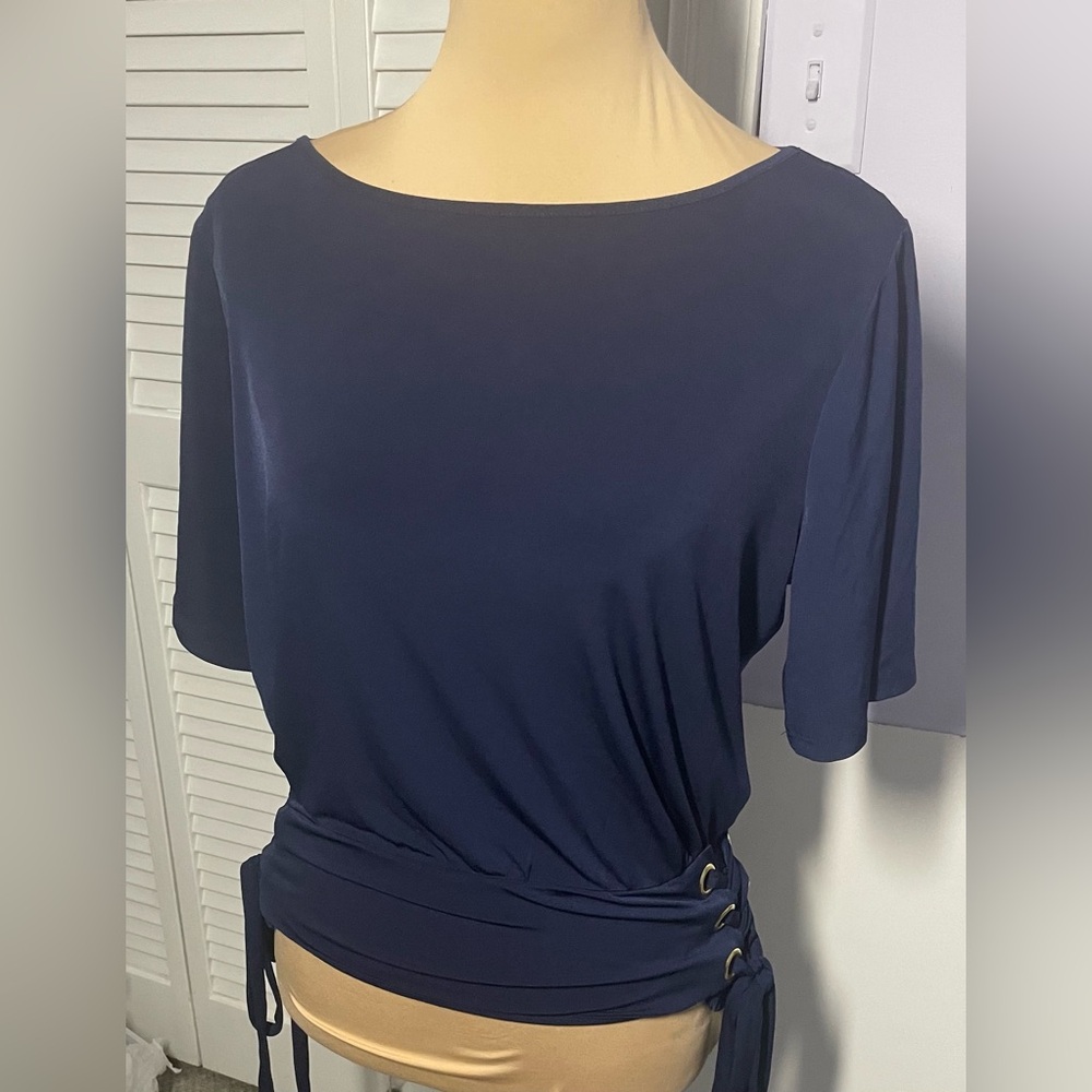 NWOT Michael Kors Navy Blue Blouse with Side Ties, Size M